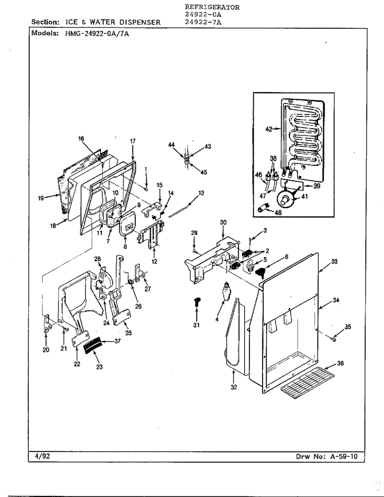Ice And Water Dispenser Diagram and Parts List for 24922-0A  Admiral Refrigerator