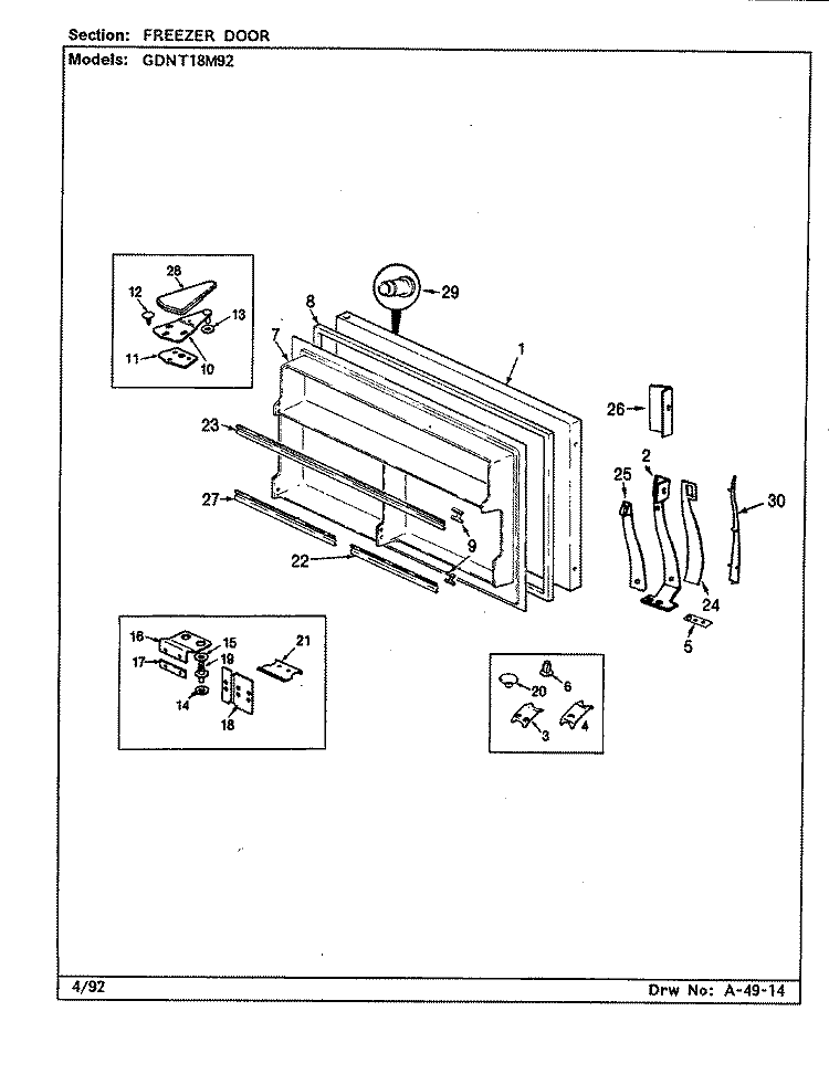 FREEZER DOOR Diagram and Parts List for GDNT18M92 CF45B Admiral Refrigerator