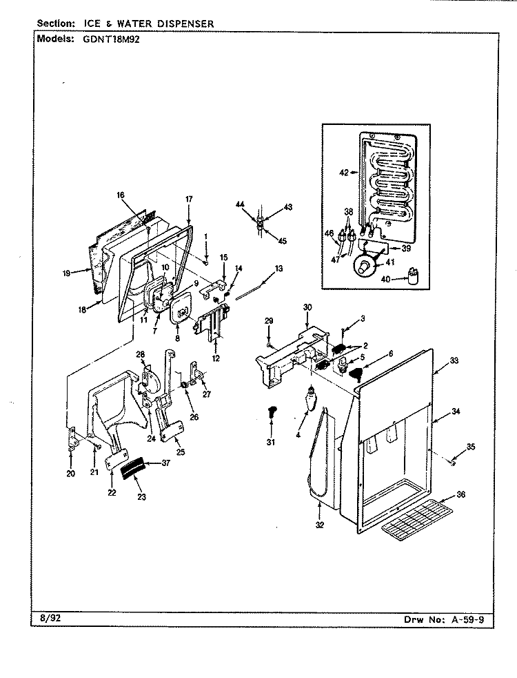 ICE & WATER DISPENSER Diagram and Parts List for GDNT18M92 CF45B Admiral Refrigerator
