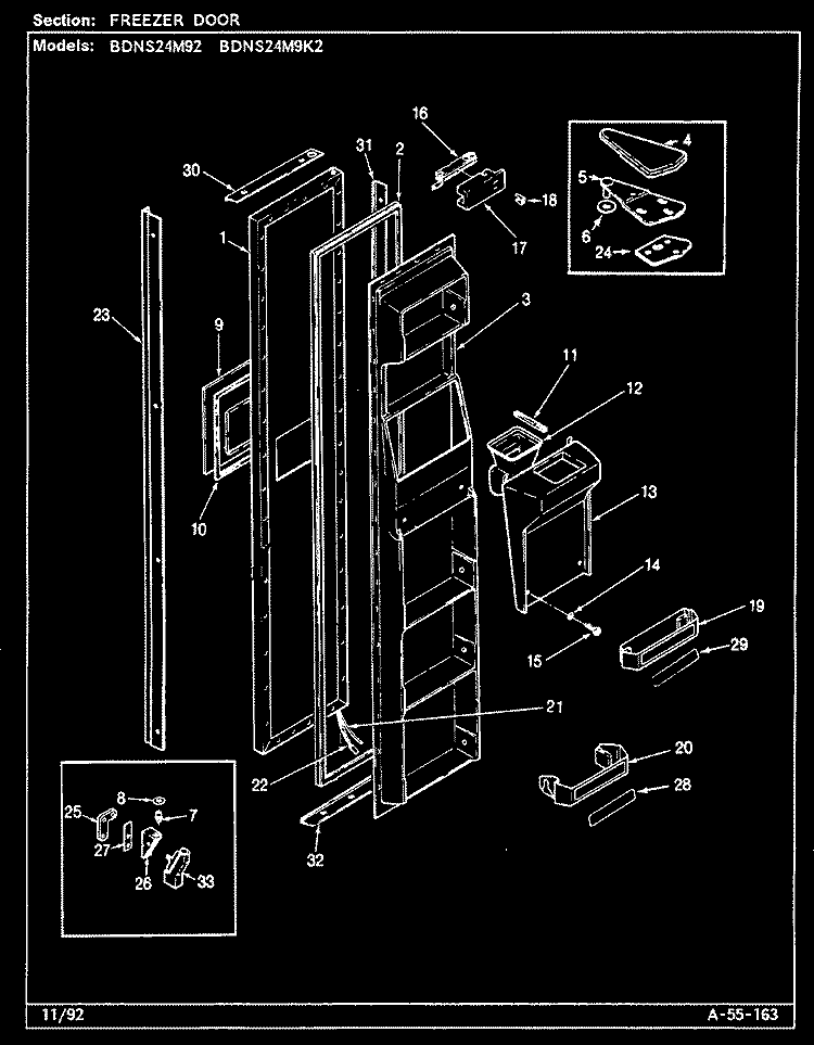 FREEZER DOOR Diagram and Parts List for BDNS24M9K2 CP87A Admiral Refrigerator