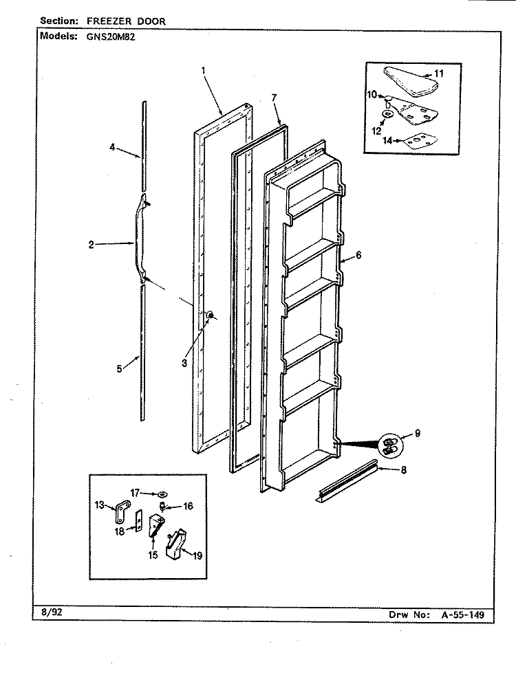 FREEZER DOOR Diagram and Parts List for GNS20M82 CP08A Admiral Refrigerator