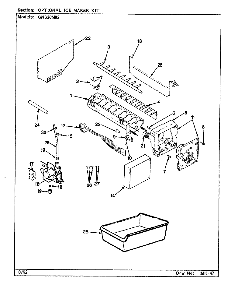 OPTIONAL ICE MAKER KIT Diagram and Parts List for GNS20M82 CP08A Admiral Refrigerator