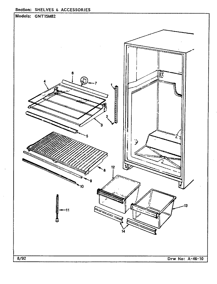 SHELVES & ACCESSORIES Diagram and Parts List for GNT15M82 CF03A Admiral Refrigerator