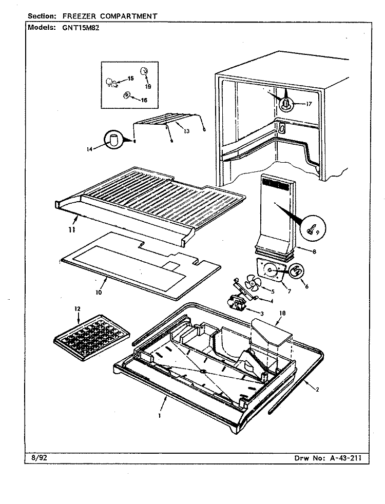 FREEZER COMPARTMENT Diagram and Parts List for GNT15M82 CF03A Admiral Refrigerator
