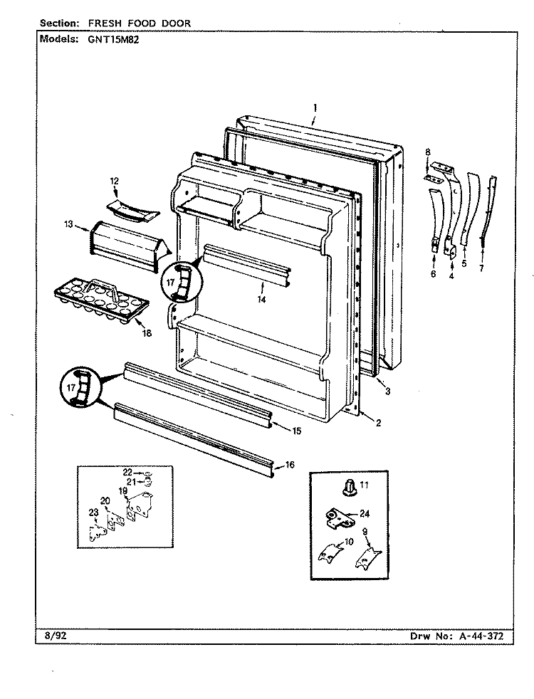 FRESH FOOD DOOR Diagram and Parts List for GNT15M82 CF03A Admiral Refrigerator