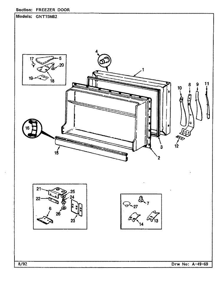 FREEZER DOOR Diagram and Parts List for GNT15M82 CF03A Admiral Refrigerator