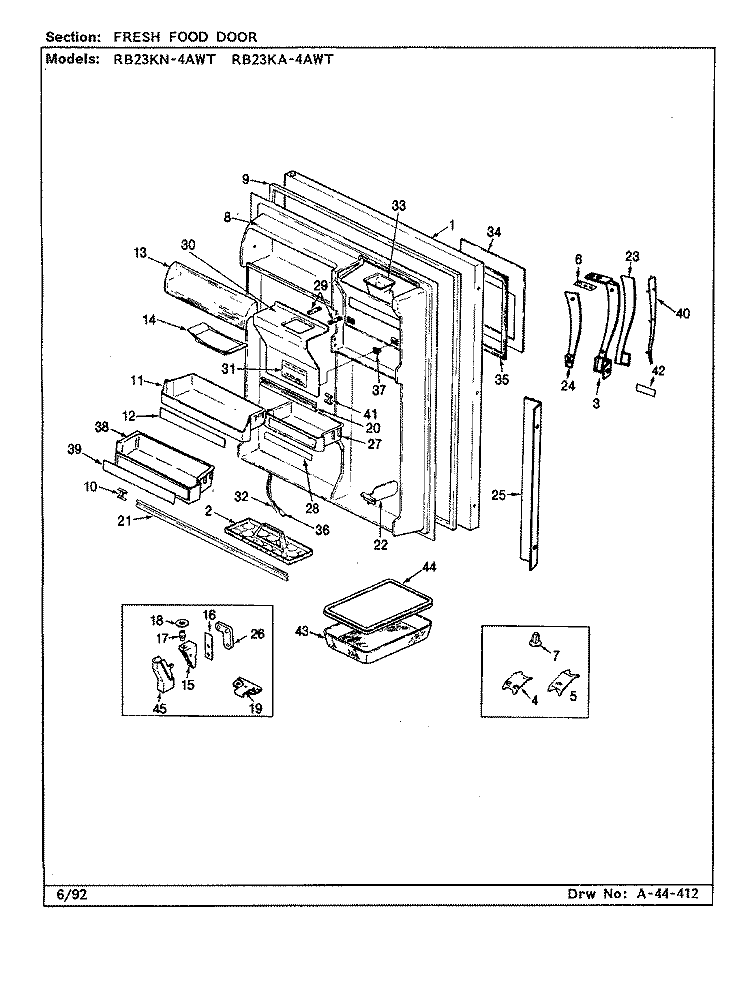 FRESH FOOD DOOR Diagram and Parts List for RB23KA4AWT CL82A Admiral Refrigerator
