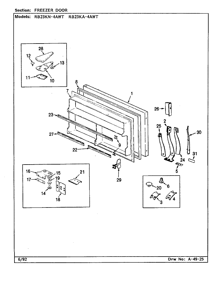 FREEZER DOOR Diagram and Parts List for RB23KA4AWT CL82A Admiral Refrigerator