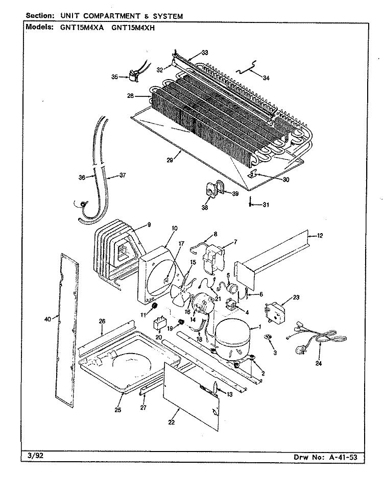 UNIT COMPARTMENT & SYSTEM Diagram and Parts List for GNT15M4XH CF09A Admiral Refrigerator
