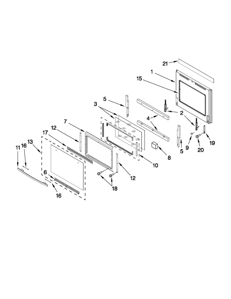 Oven Door Parts Diagram and Parts List for JMW2430WW02  Jenn-Air Microwave
