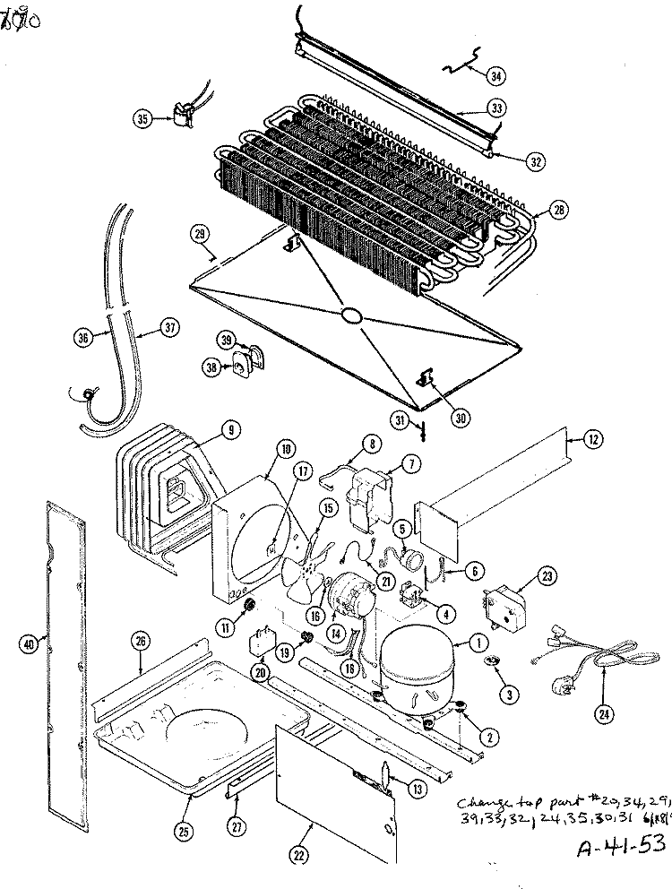 UNIT COMPARTMENT & SYSTEM Diagram and Parts List for GNT17M4XA CF22A Admiral Refrigerator