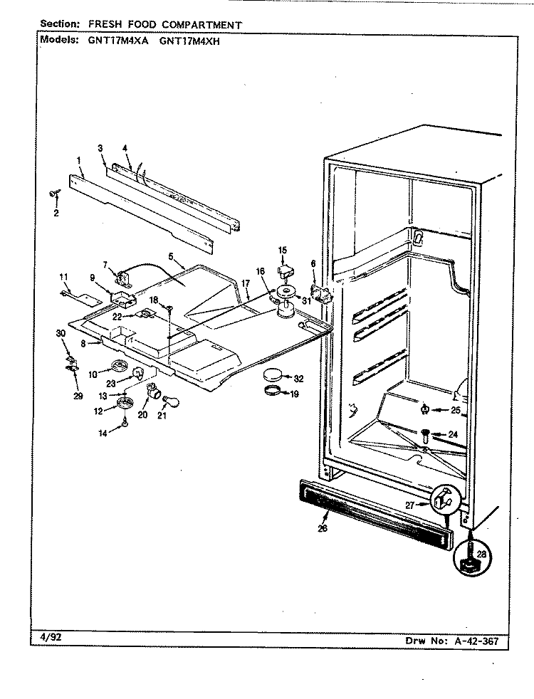 FRESH FOOD COMPARTMENT Diagram and Parts List for GNT17M4XA CF22A Admiral Refrigerator