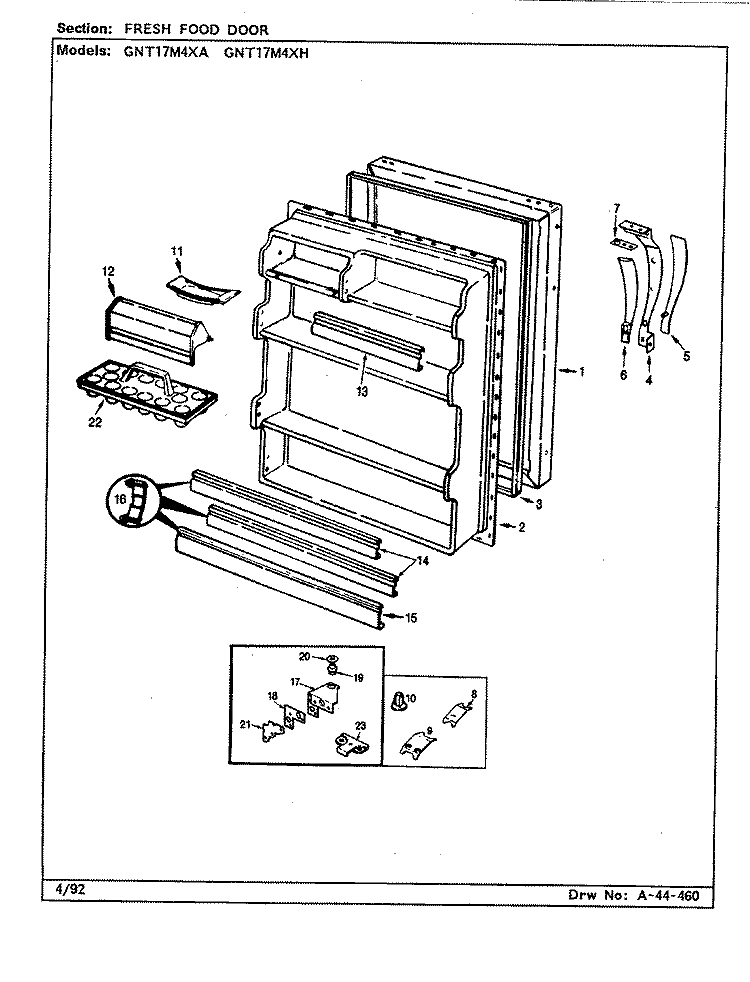 FRESH FOOD DOOR Diagram and Parts List for GNT17M4XA CF22A Admiral Refrigerator