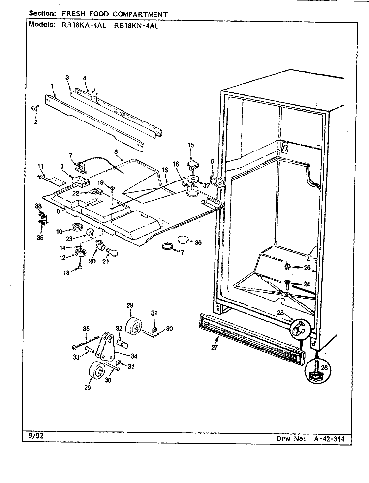 FRESH FOOD COMPARTMENT Diagram and Parts List for RB18KN-4AL BG44C Admiral Refrigerator