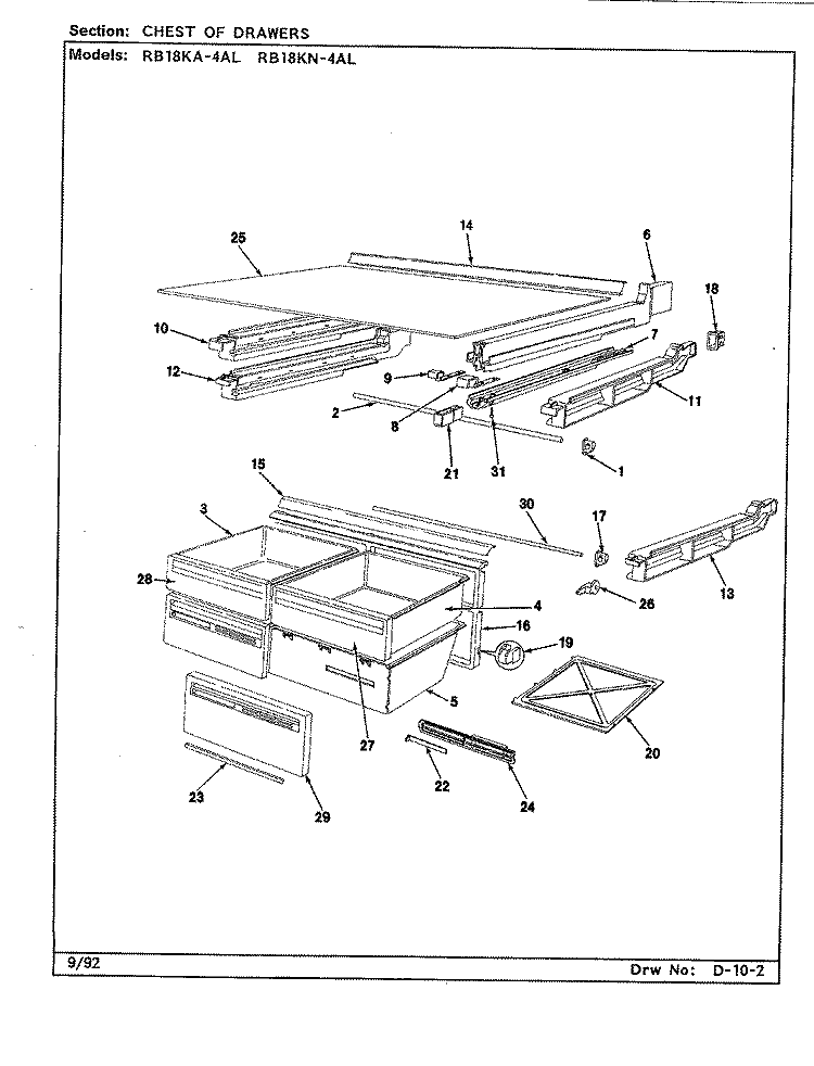 CHEST OF DRAWERS Diagram and Parts List for RB18KN-4AL BG44C Admiral Refrigerator