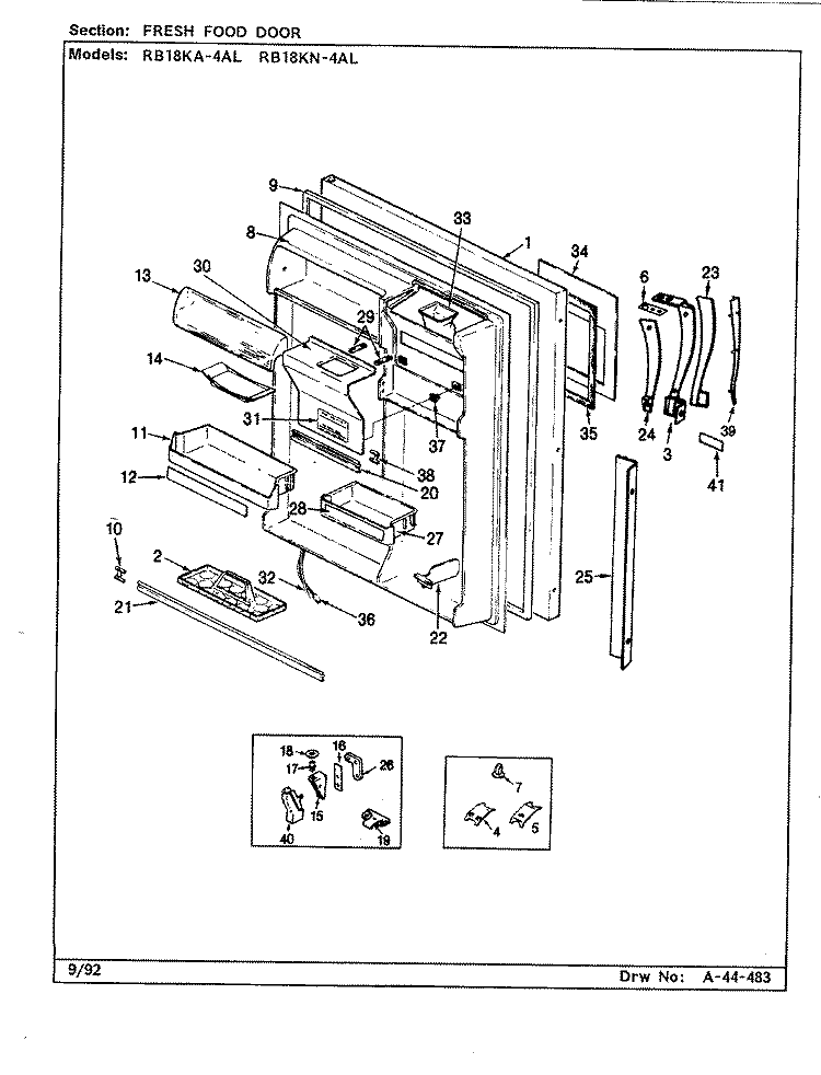 FRESH FOOD DOOR Diagram and Parts List for RB18KN-4AL BG44C Admiral Refrigerator