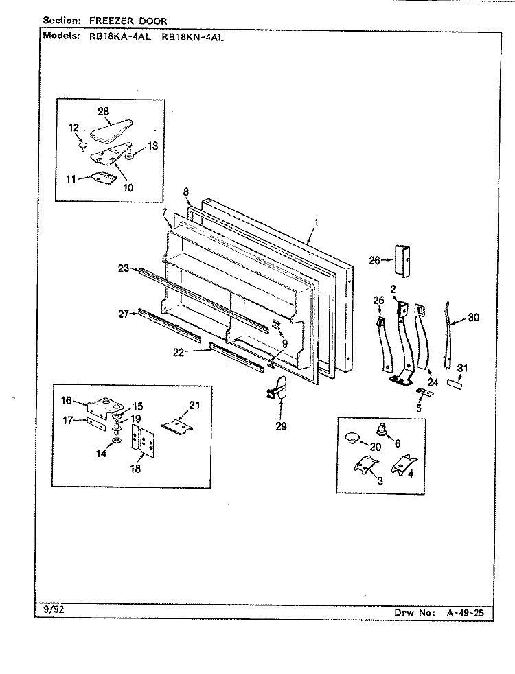 FREEZER DOOR Diagram and Parts List for RB18KN-4AL BG44C Admiral Refrigerator