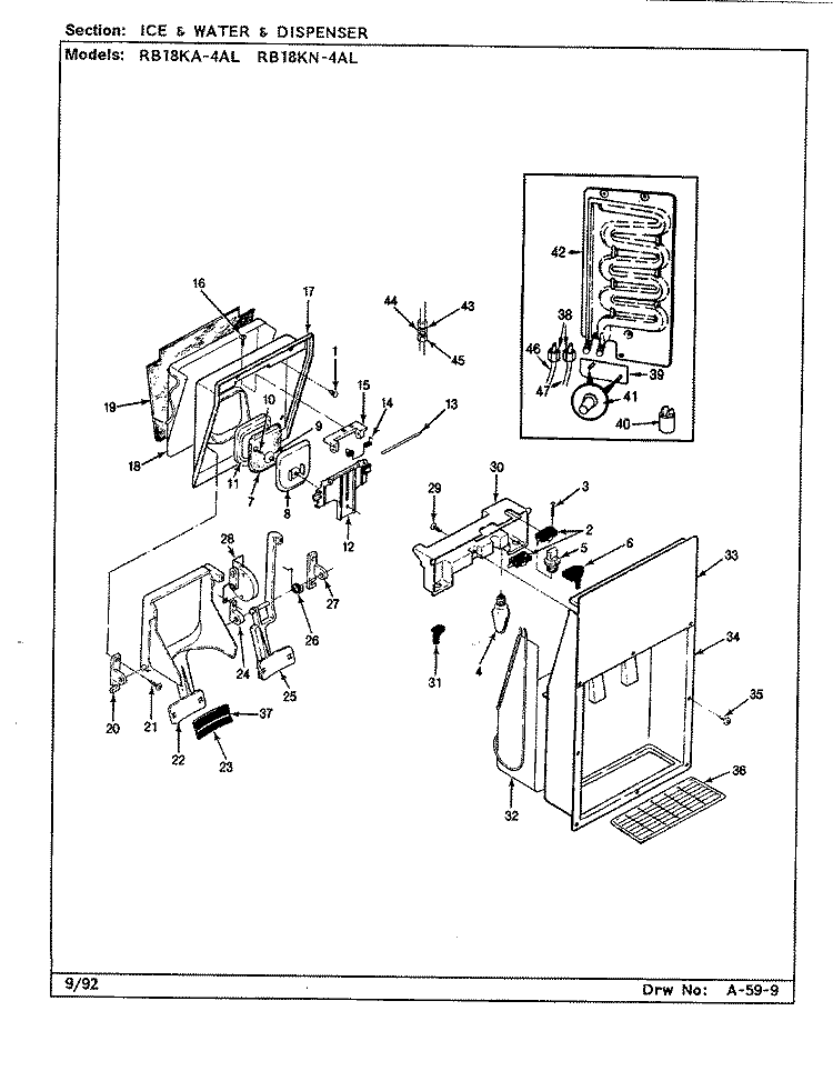 ICE & WATER DISPENSER Diagram and Parts List for RB18KN-4AL BG44C Admiral Refrigerator