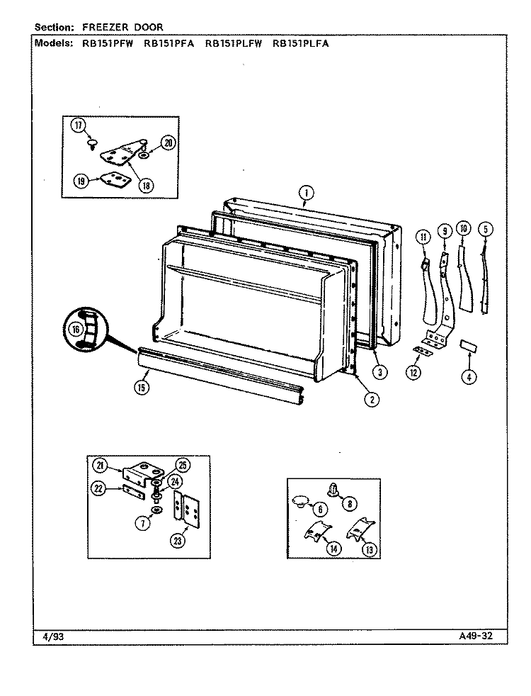 FREEZER DOOR Diagram and Parts List for RB151PLFA DG14A Magic Chef Refrigerator