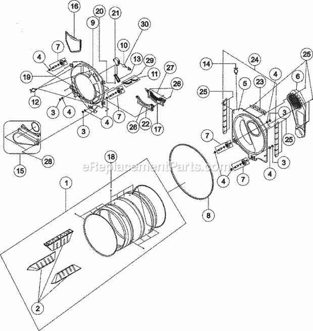 DRUM Diagram and Parts List for MDE9700AYW  Maytag Dryer