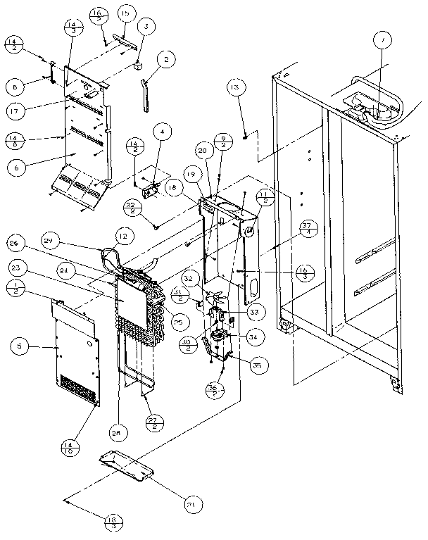 Evaporator And Air Handling Diagram and Parts List for 36271-P1121802W  Amana Refrigerator