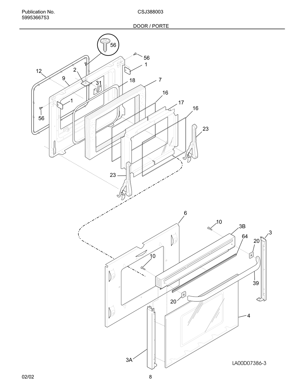 Door / Porte Diagram and Parts List for CSJ388003  Maytag Range