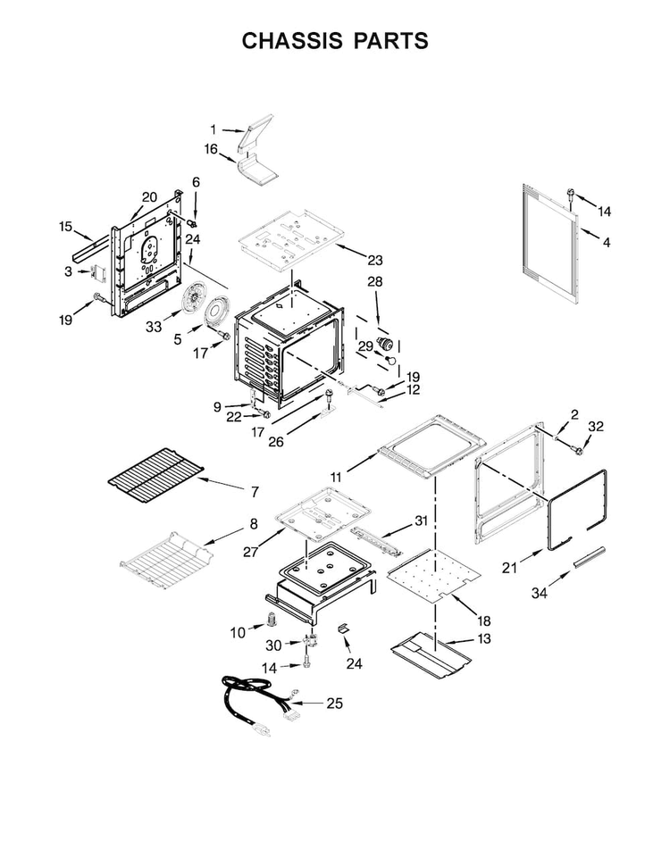 Chassis Parts Diagram and Parts List for MGR8650FZ0  Maytag Range