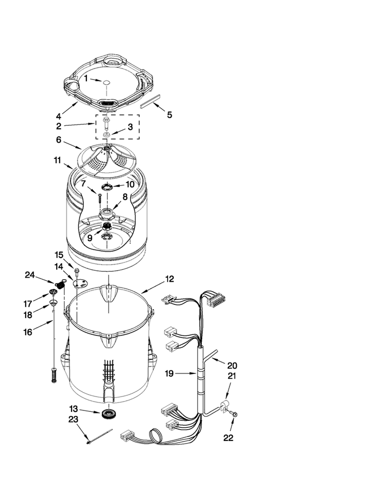 Basket And Tub Parts Diagram and Parts List for MVWC450XW3  Maytag Washer