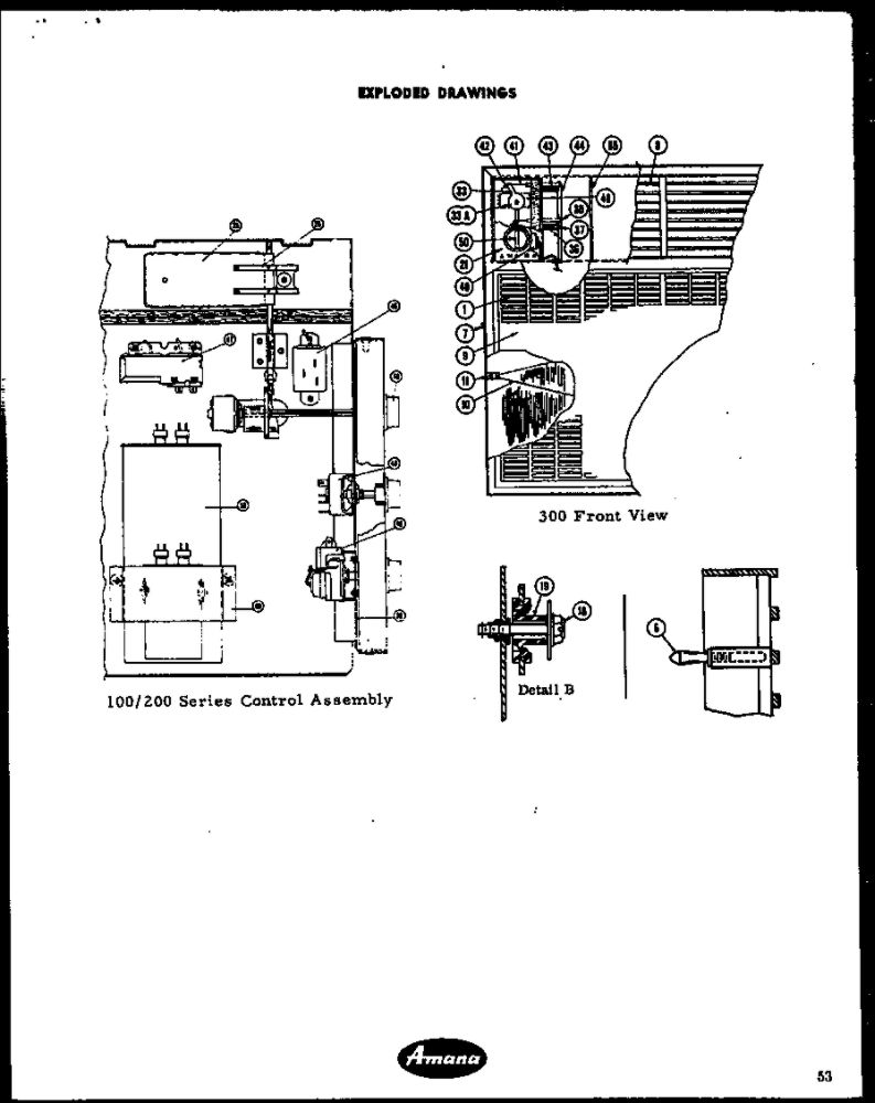 100/200 Series Control Assembly Diagram and Parts List for 107-2W  Amana Air Conditioner