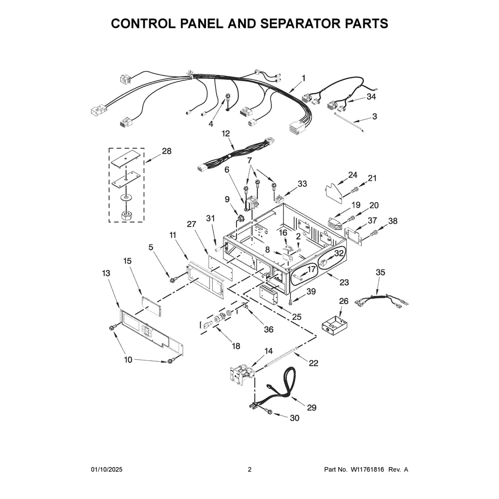 Control Panel And Separator Parts Diagram and Parts List for MLE26PDFYW0  Maytag Dryer