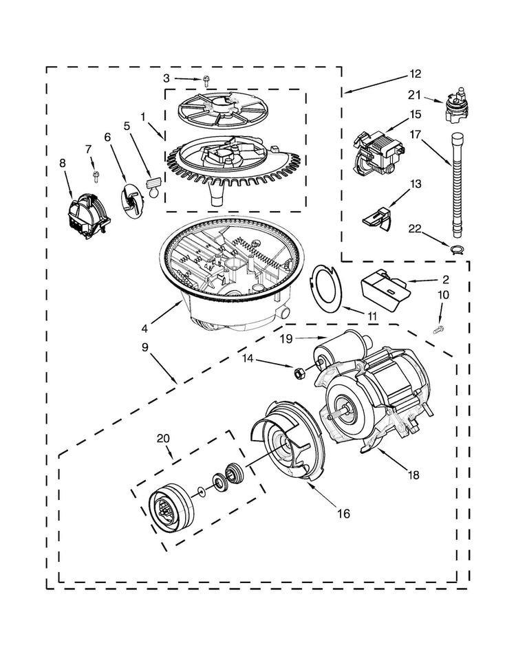 Pump And Motor Parts Diagram and Parts List for MDB7609AWW2  Maytag Dishwasher