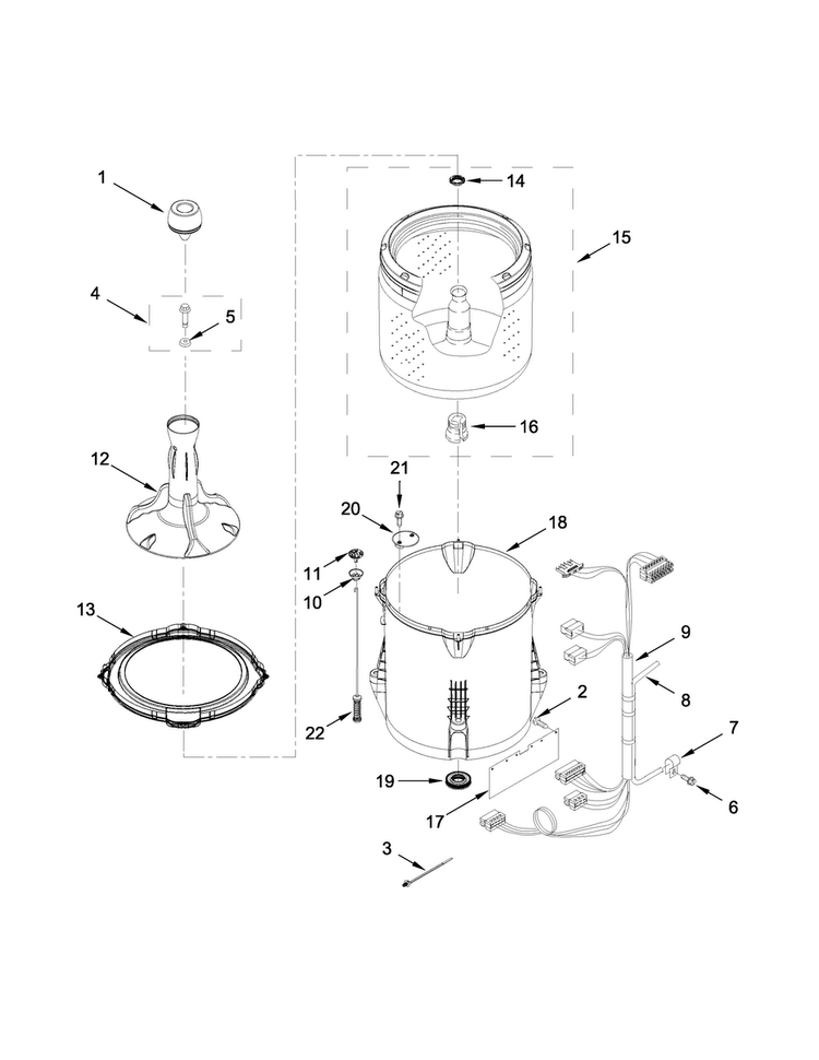 Basket And Tub Parts Diagram and Parts List for 4KMVWC130EQ0  Maytag Washer