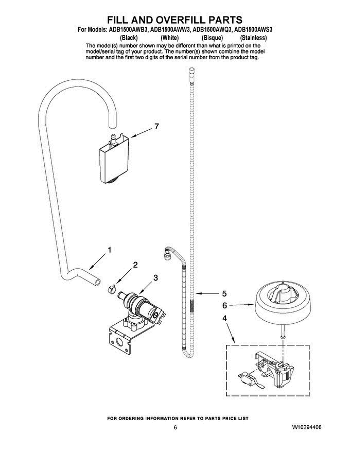06 - Fill And Overfill Parts Diagram and Parts List for ADB1500AWS3  Amana Dishwasher
