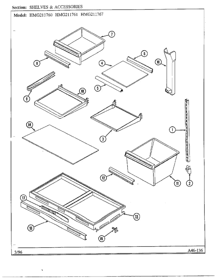 Shelves/accessories Diagram and Parts List for HMG211760  Admiral Refrigerator