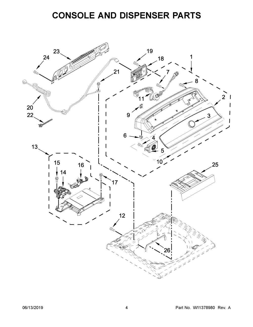 Console And Dispenser Parts Diagram and Parts List for MVWB757JW0  Maytag Washer
