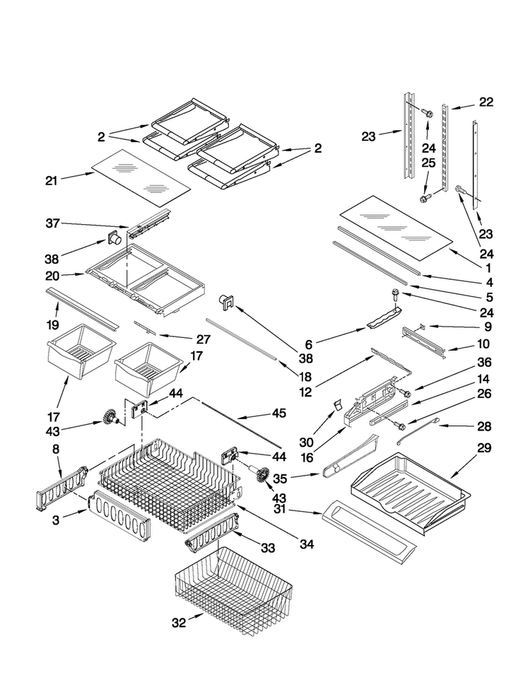 Shelf Parts Diagram and Parts List for 5GFF25PRYA0  Maytag Refrigerator