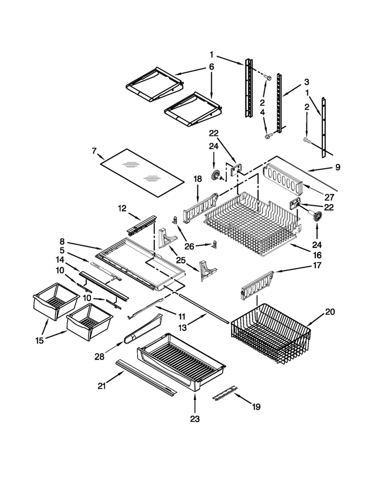 Shelf Parts Diagram and Parts List for 5GBR22PRAA00  Maytag Refrigerator