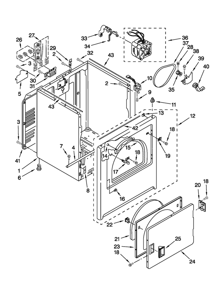 Cabinet Parts Diagram and Parts List for 4GMEDC300YW0  Maytag Dryer