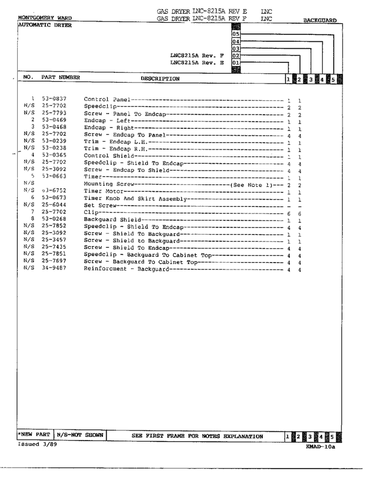Gas Dryer/ Backguard Page 2 Diagram and Parts List for 8215A REV F Norge Dryer