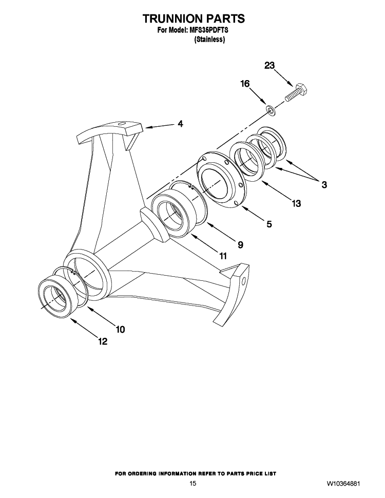 TRUNNION PARTS Diagram and Parts List for MFS35PDFTS  Maytag Washer