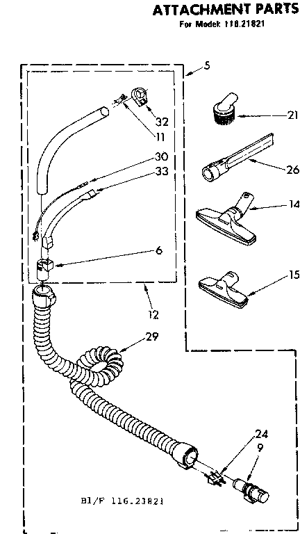 Attachment Parts Diagram and Parts List for 11621821  Kenmore Canister Vacuum
