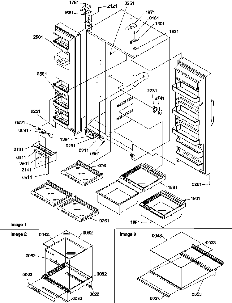 Refrigerator/freezer Shelves, Lights, And Hinges Diagram and Parts List for GSGD21B-P1193905WW  Amana Refrigerator
