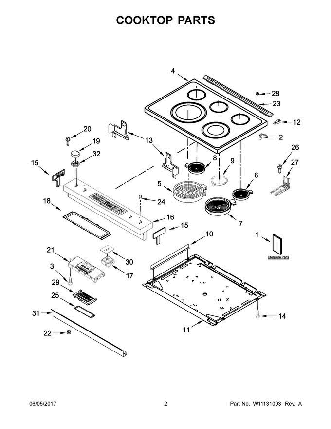 02 - Cooktop Parts Diagram and Parts List for JES1450CFB0  Jenn-Air Range