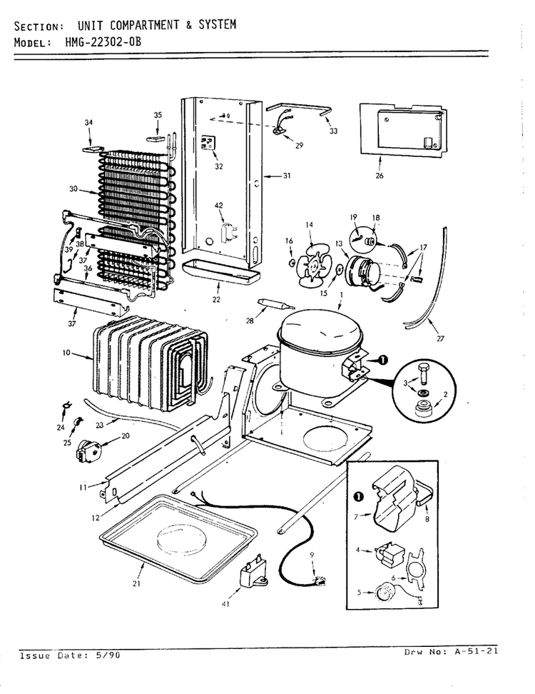 Unit Compartment And System Diagram and Parts List for 22302A  Admiral Refrigerator