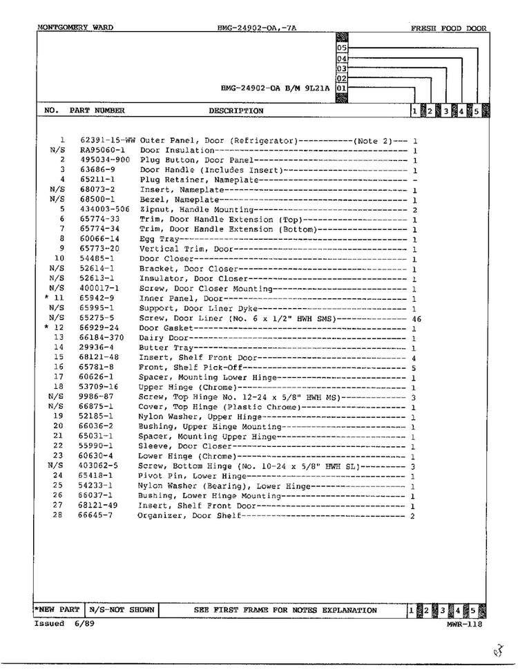 Fresh Food Door Page 2 Diagram and Parts List for 24902A  Admiral Refrigerator