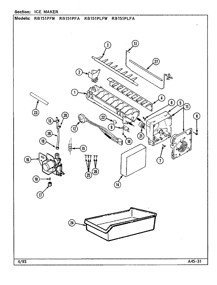 ICE MAKER Diagram and Parts List for RB151PFW DG11A Magic Chef Refrigerator