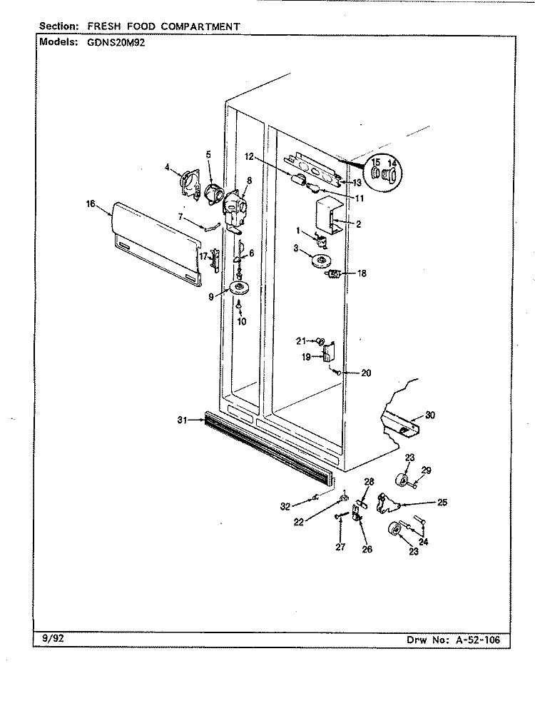 FRESH FOOD COMPARTMENT Diagram and Parts List for GDNS20M92 CP10A Admiral Refrigerator