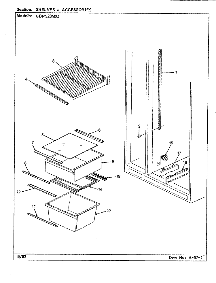 SHELVES & ACCESSORIES Diagram and Parts List for GDNS20M92 CP10A Admiral Refrigerator