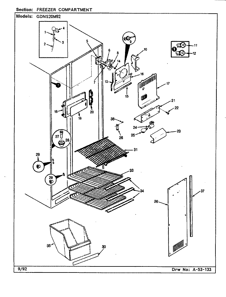 FREEZER COMPARTMENT Diagram and Parts List for GDNS20M92 CP10A Admiral Refrigerator