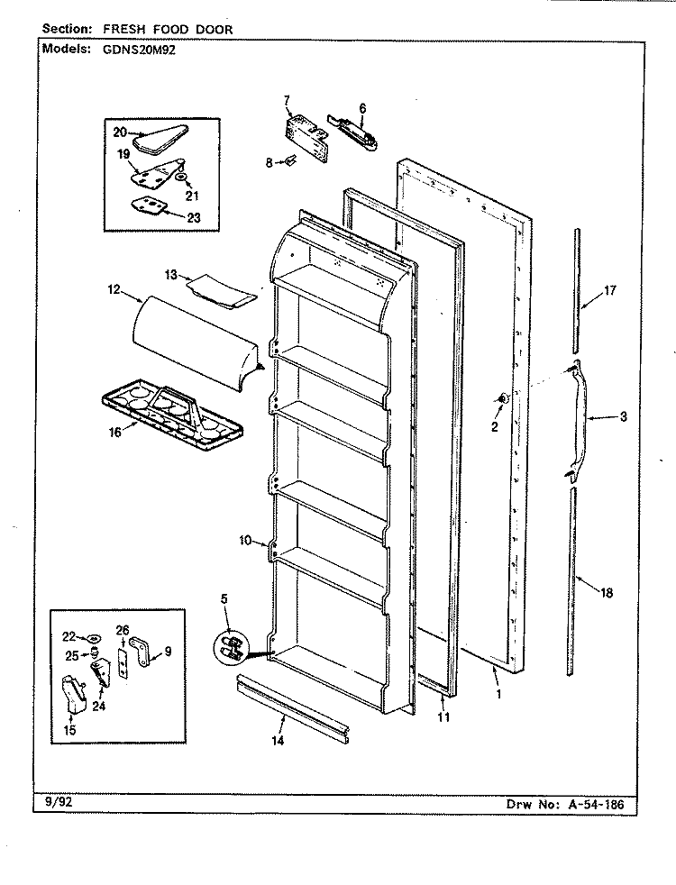 FRESH FOOD DOOR Diagram and Parts List for GDNS20M92 CP10A Admiral Refrigerator